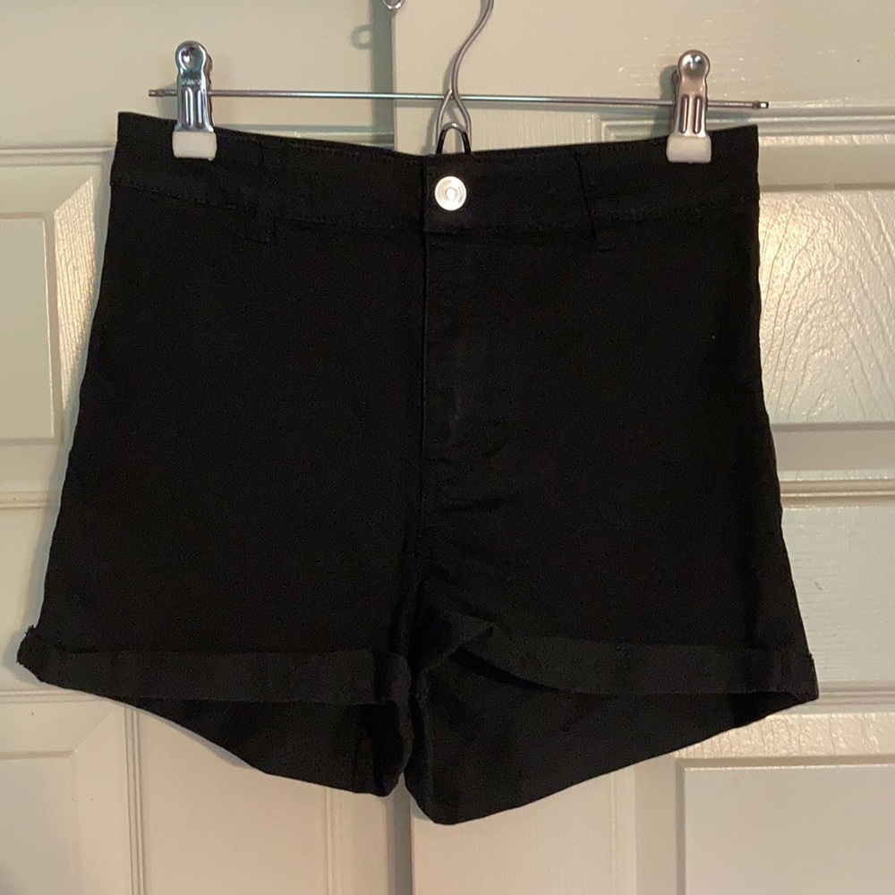 High waisted black jean shorts